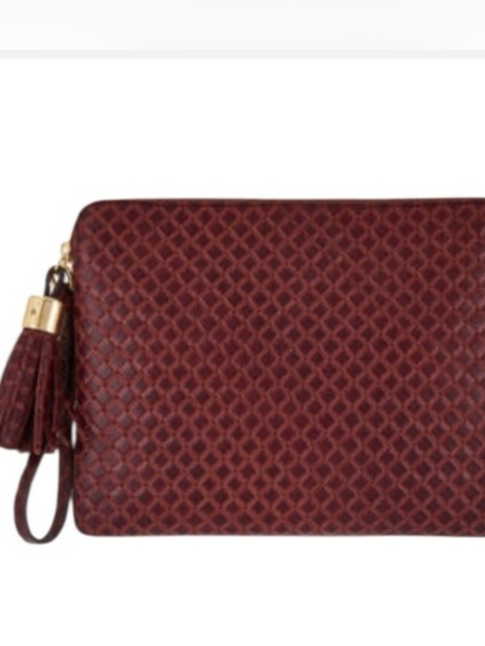 G.I.L.I. Burgundy Embossed Leather Tassel Wristlet Clutch